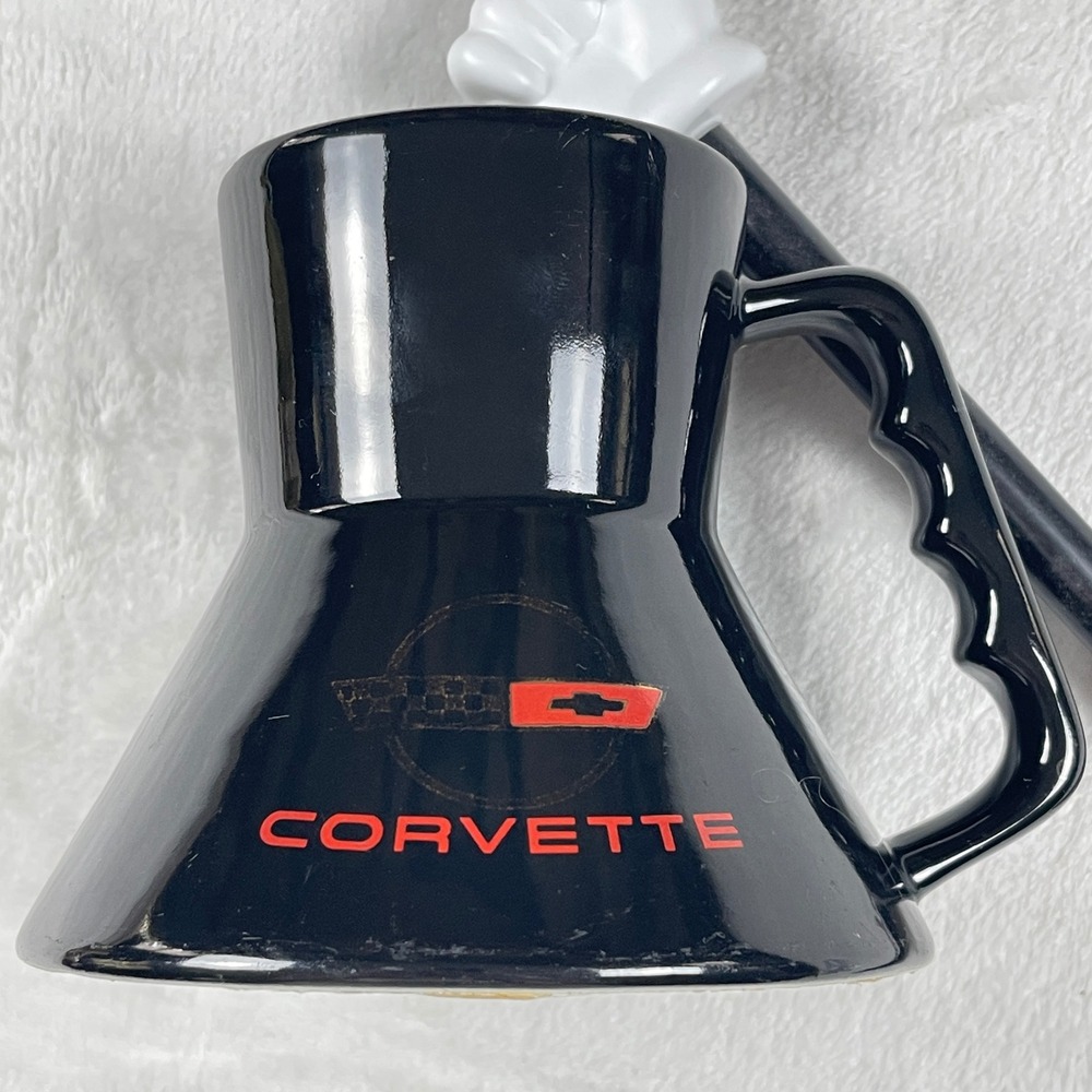 Vtg Chevrolet Corvette Wide Base Travel Mug Black Ceramic Tapered No Tip Cup 90s